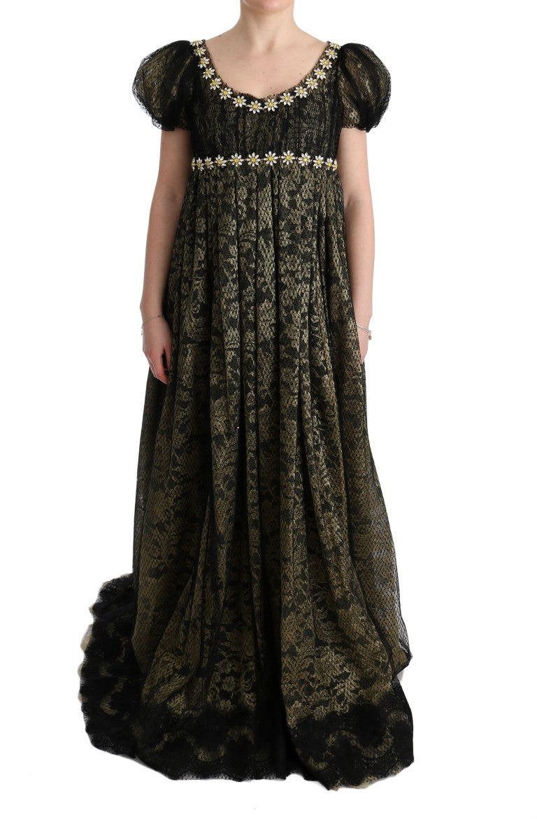 Dolce & Gabbana Black and Yellow Crystal Lace Shift Dress